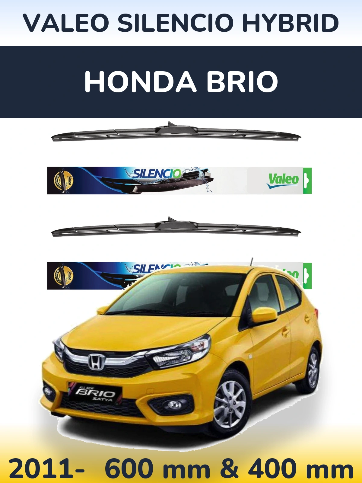 Komplet przednich wycieraczek Valeo Silencio Hybrid 600 & 400 mm do Honda Brio 2011-2026