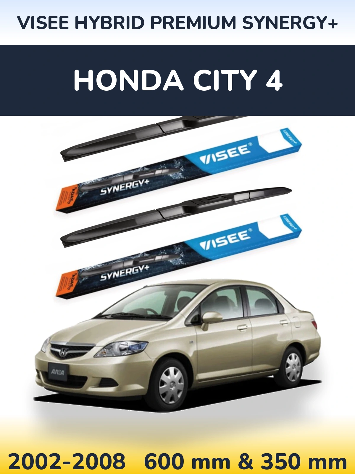 Комплект передніх щіток VISEE HYBRID PREMIUM SYNERGY+ 600 & 350 мм для Honda City 4 2002-2008
