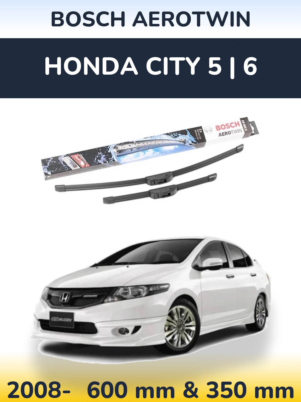 Комплект передніх щіток BOSCH AeroTwin 600 & 350 мм для Honda City 5 | 6 2008-2026