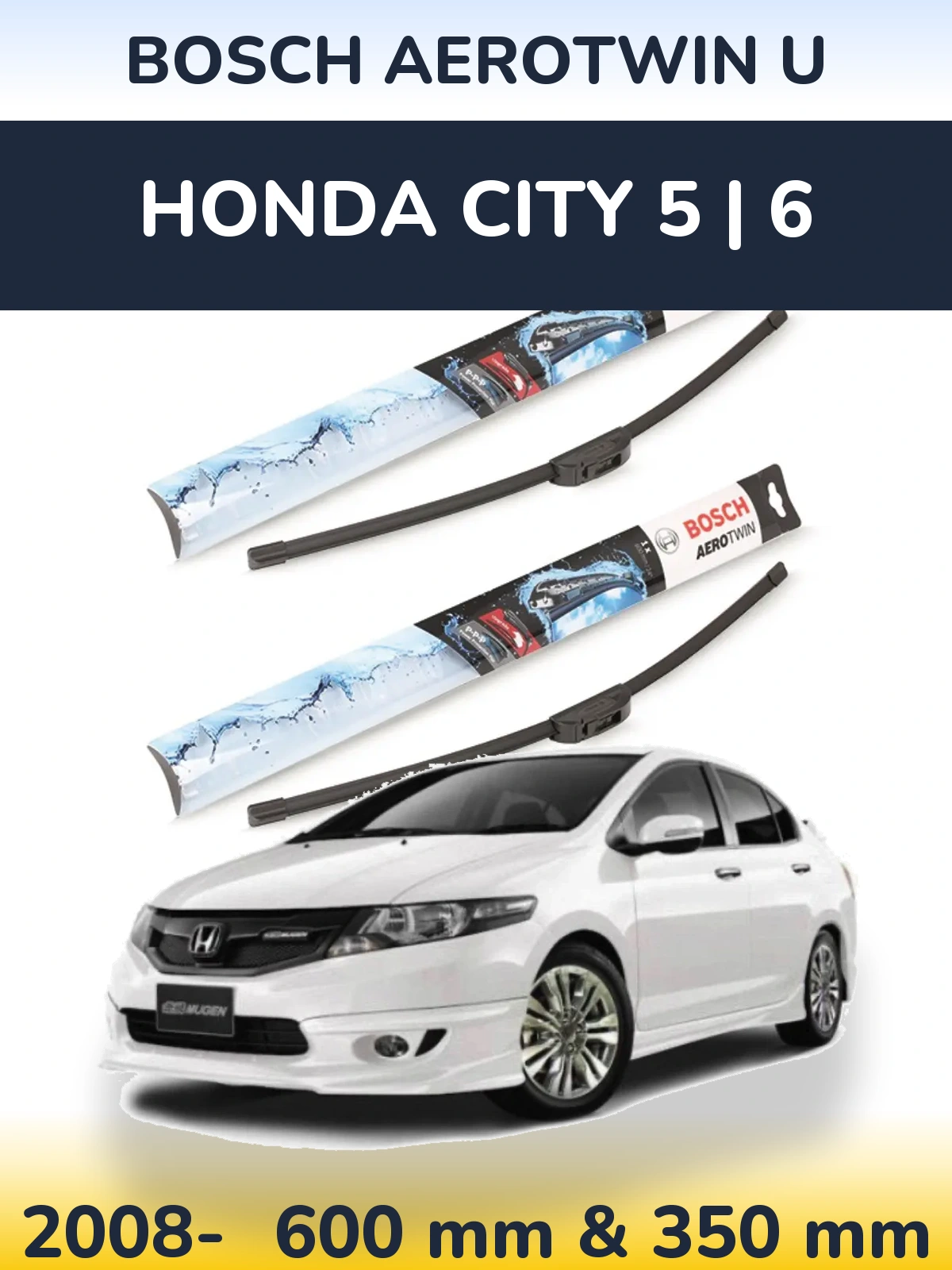 Комплект передніх щіток BOSCH AeroTwin U 600 & 350 мм для Honda City 5 | 6 2008-2026