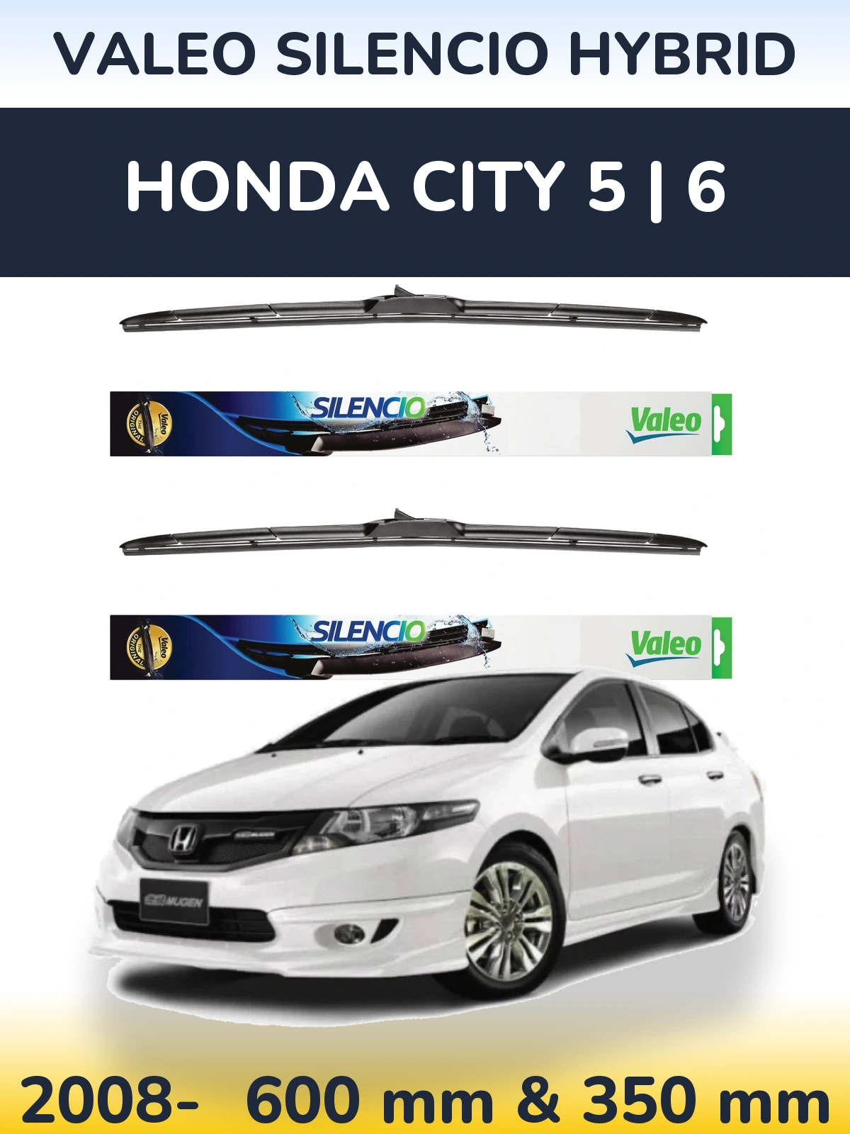 Комплект передніх щіток Valeo Silencio Hybrid 600 & 350 мм для Honda City 5 | 6 2008-2026