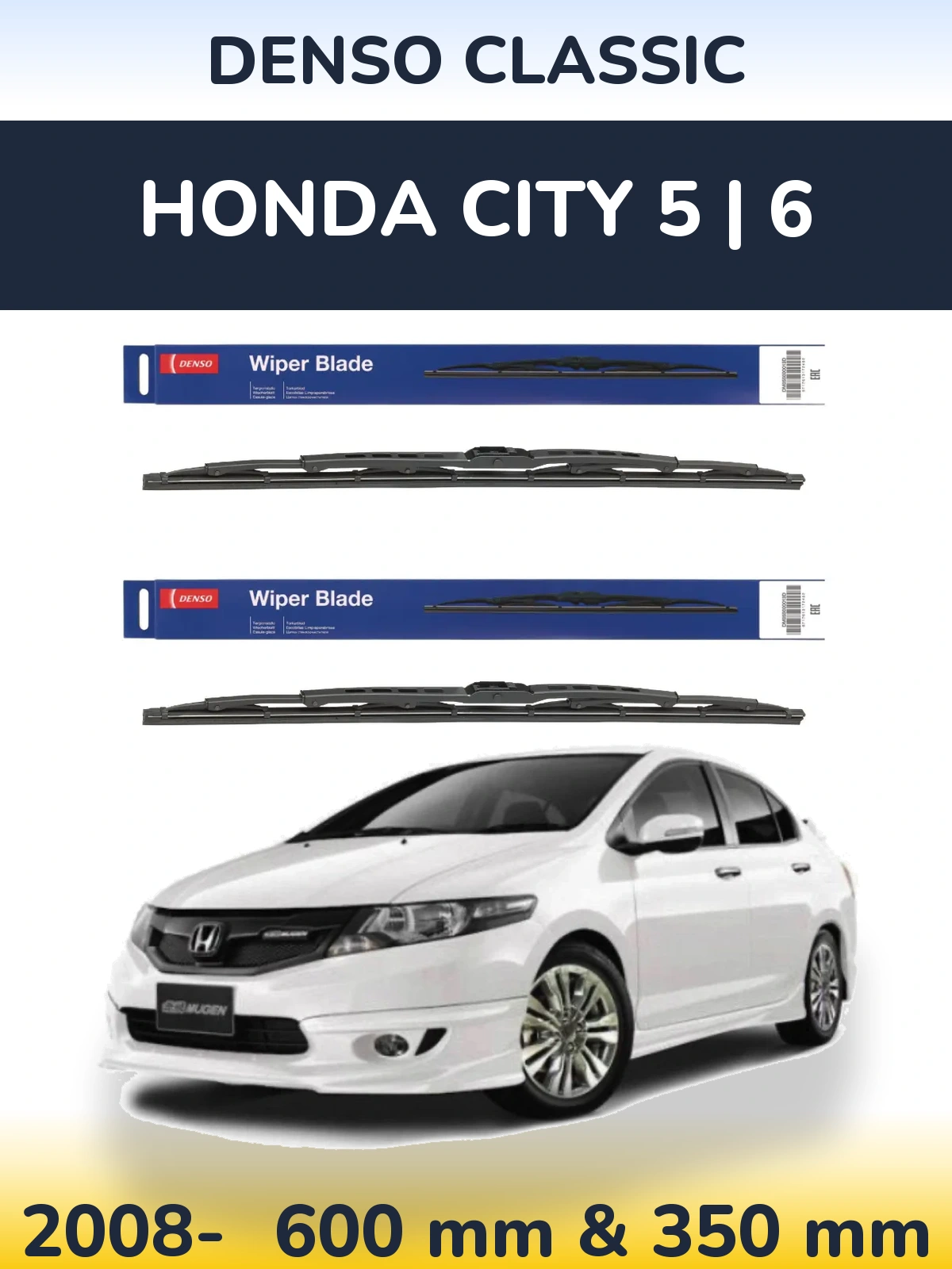 Front wiper blade set Denso Classic 600 & 350 mm for Honda City 5 | 6 2008-2026