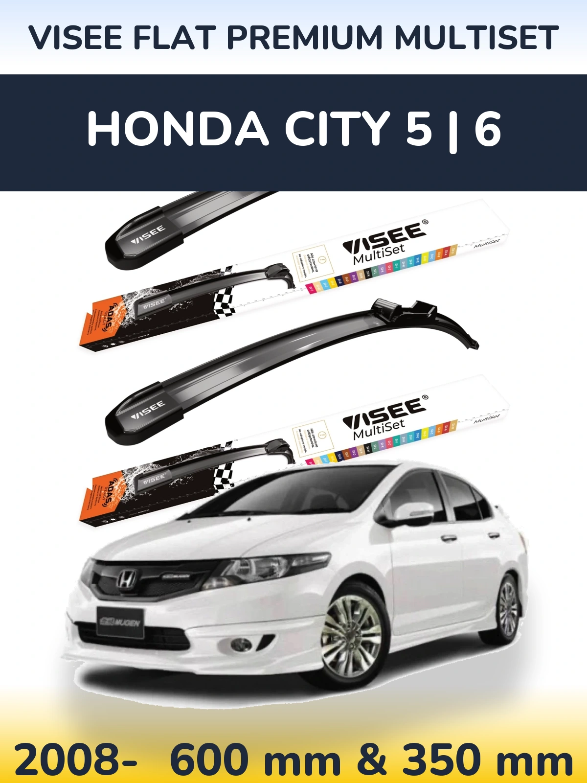 Комплект передніх щіток VISEE FLAT PREMIUM MultiSet 600 & 350 мм для Honda City 5 | 6 2008-2026