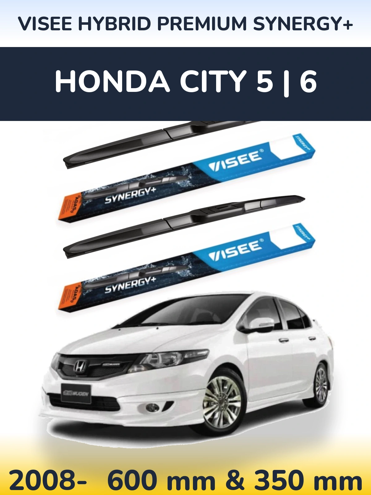 Комплект передних дворников VISEE HYBRID PREMIUM SYNERGY+ 600 & 350 мм для Honda City 5 | 6 2008-2026