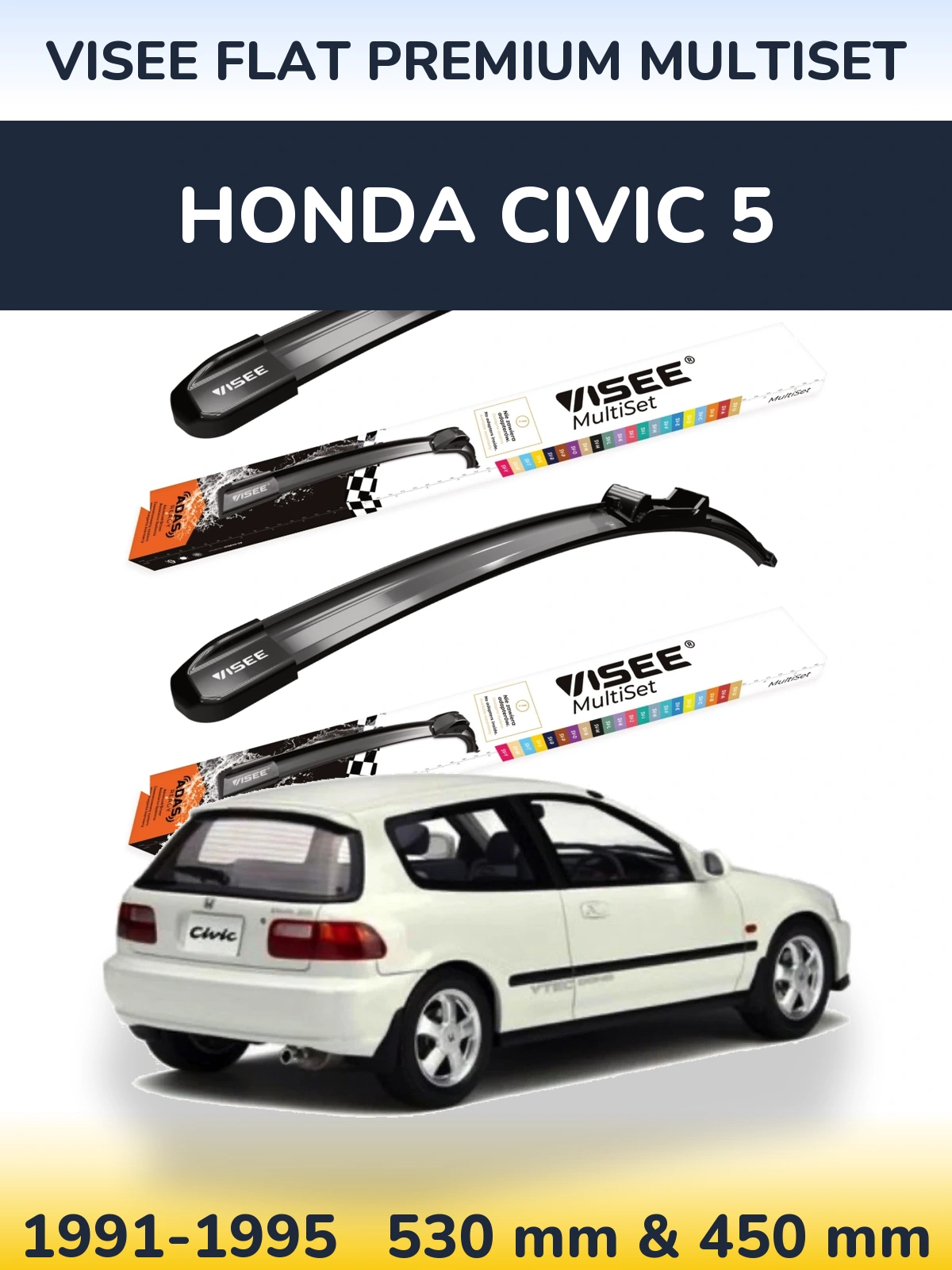 Комплект передних дворников VISEE FLAT PREMIUM MultiSet 530 & 450 мм для Honda Civic 5 1991-1995