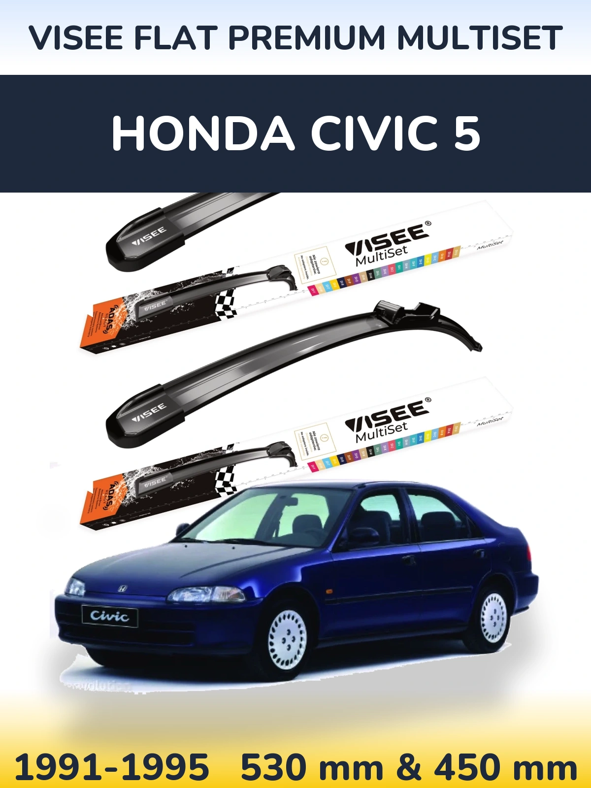 Комплект передних дворников VISEE FLAT PREMIUM MultiSet 530 & 450 мм для Honda Civic 5 1991-1995