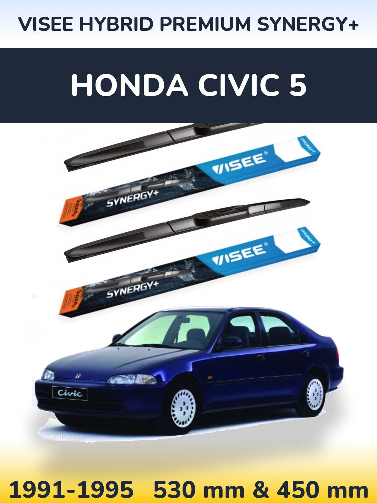 Komplet przednich wycieraczek VISEE HYBRID PREMIUM SYNERGY+ 530 & 450 mm do Honda Civic 5 1991-1995