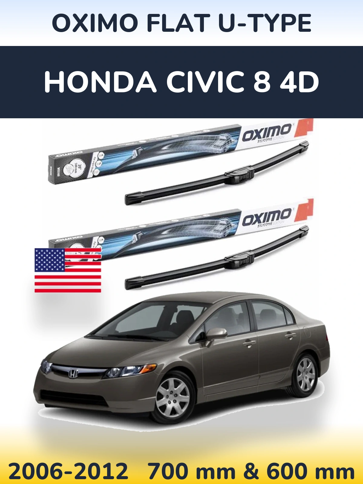 Комплект передних дворников Oximo Flat U-type 700 & 600 мм для Honda Civic 8 4D 2006-2012