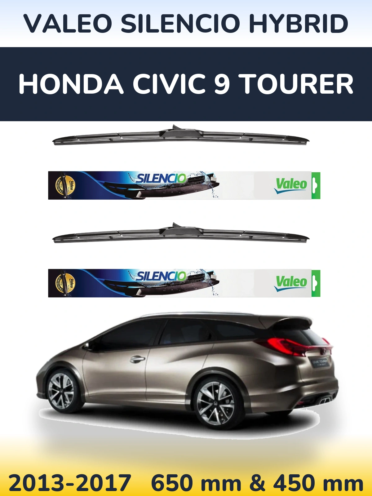 Комплект передних дворников Valeo Silencio Hybrid 650 & 450 мм для Honda Civic 9 Tourer 2013-2017