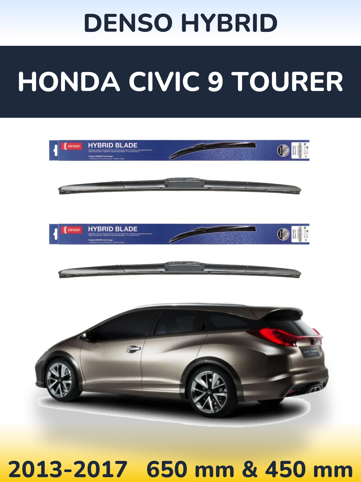Komplet przednich wycieraczek Denso Hybrid 650 & 450 mm do Honda Civic 9 Tourer 2013-2017