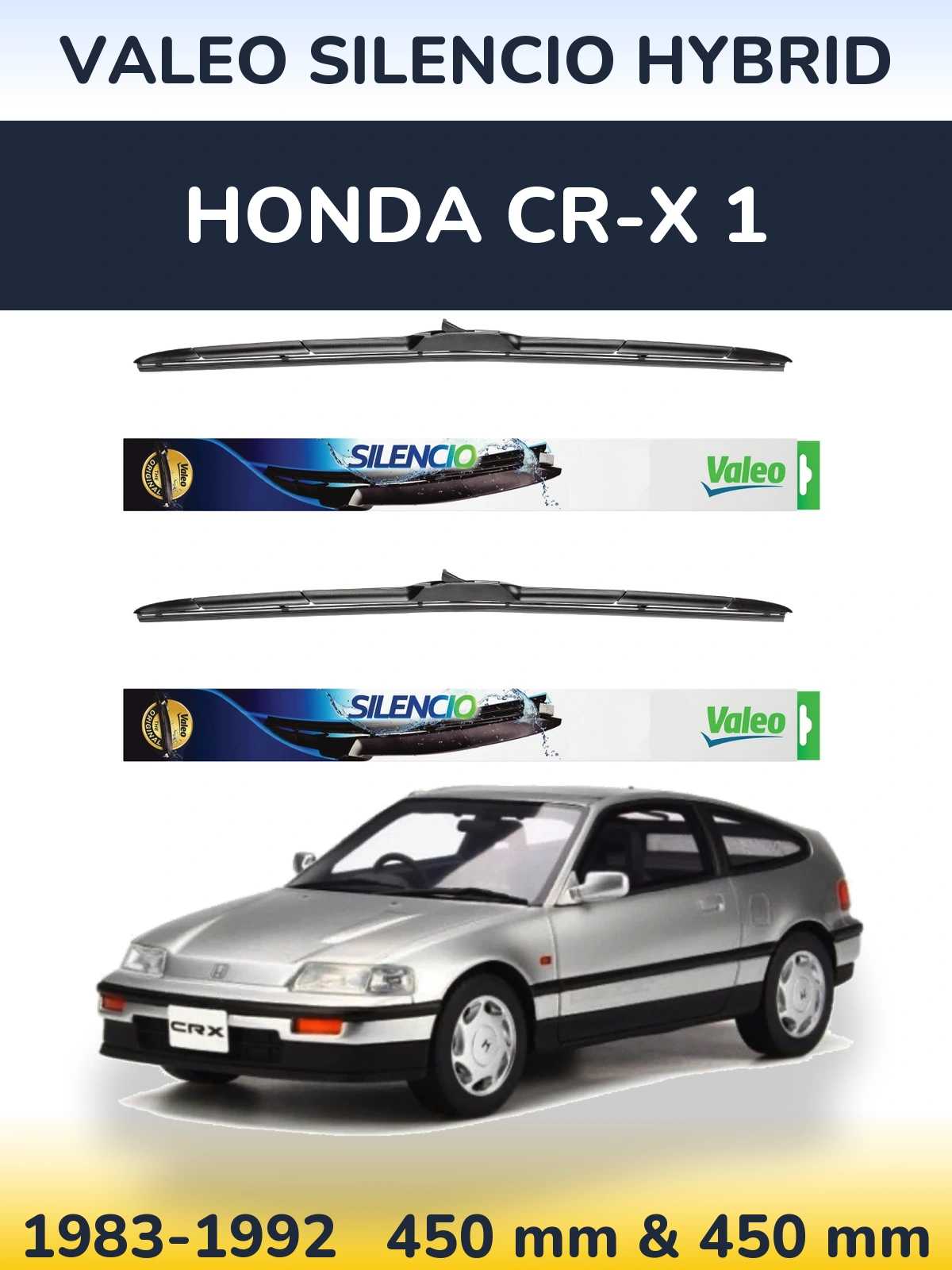 Komplet przednich wycieraczek Valeo Silencio Hybrid 450 & 450 mm do Honda CR-X 1 1983-1992