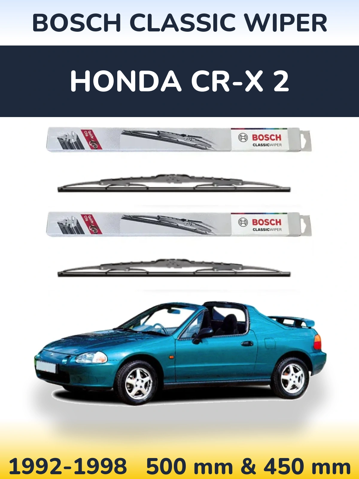 Комплект передних дворников BOSCH Classic Wiper 500 & 450 мм для Honda CR-X 2 1992-1998