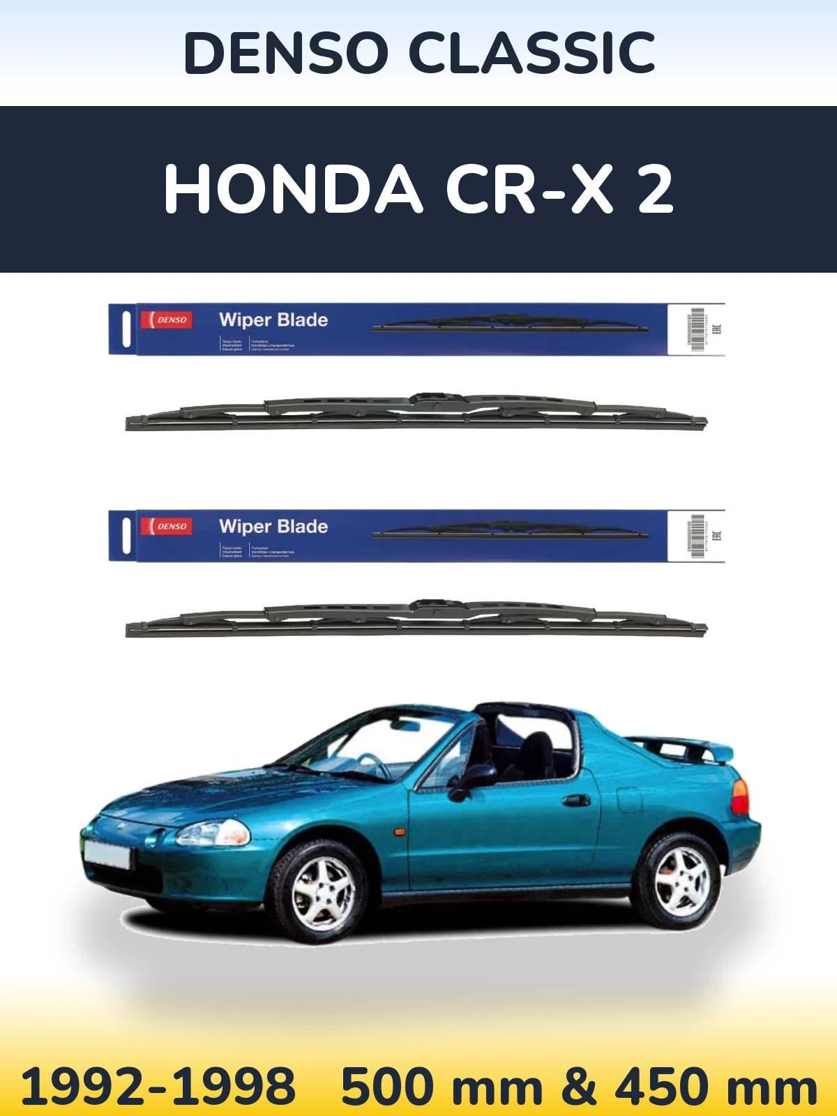 Комплект передних дворников Denso Classic 500 & 450 мм для Honda CR-X 2 1992-1998