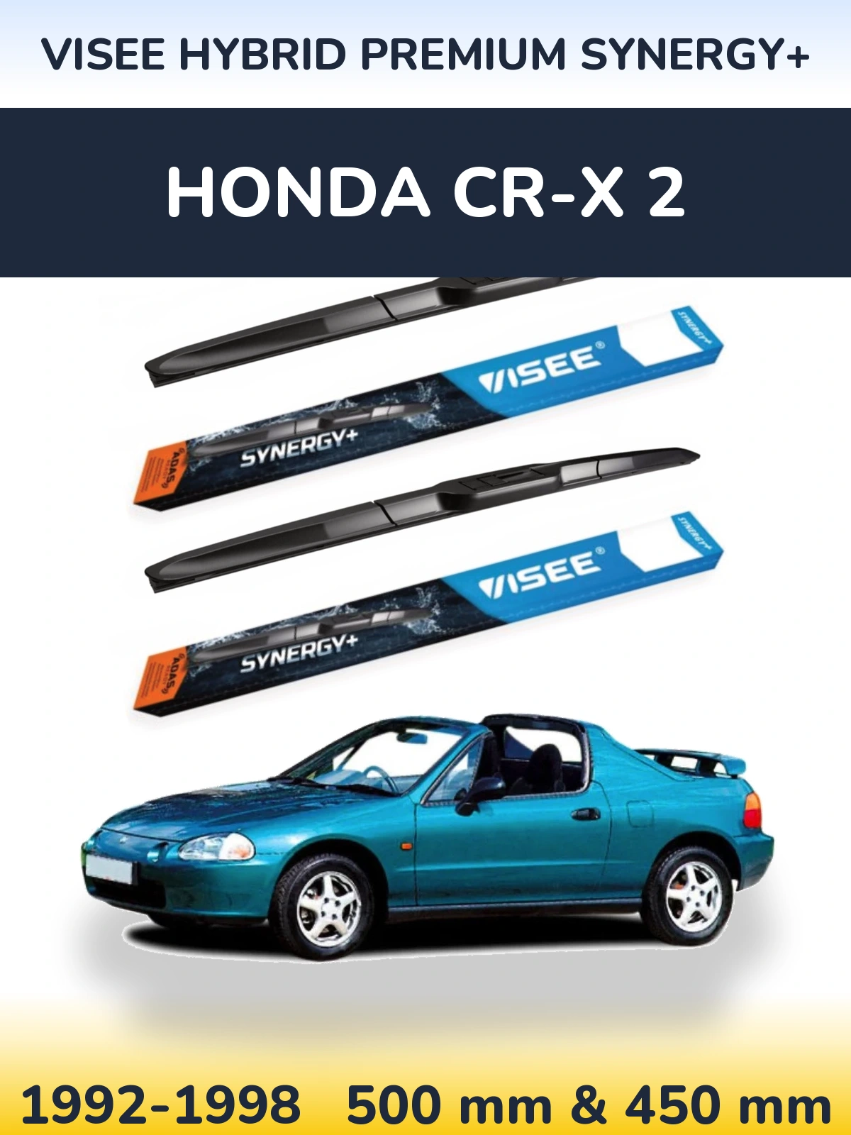 Комплект передних дворников VISEE HYBRID PREMIUM SYNERGY+ 500 & 450 мм для Honda CR-X 2 1992-1998
