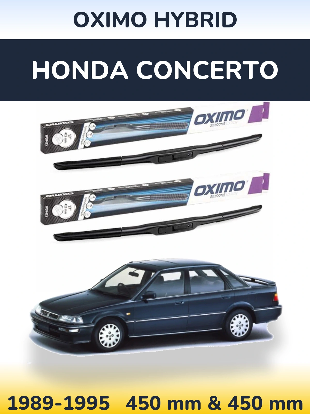 Комплект передних дворников Oximo Hybrid 450 & 450 мм для Honda Concerto 1989-1995