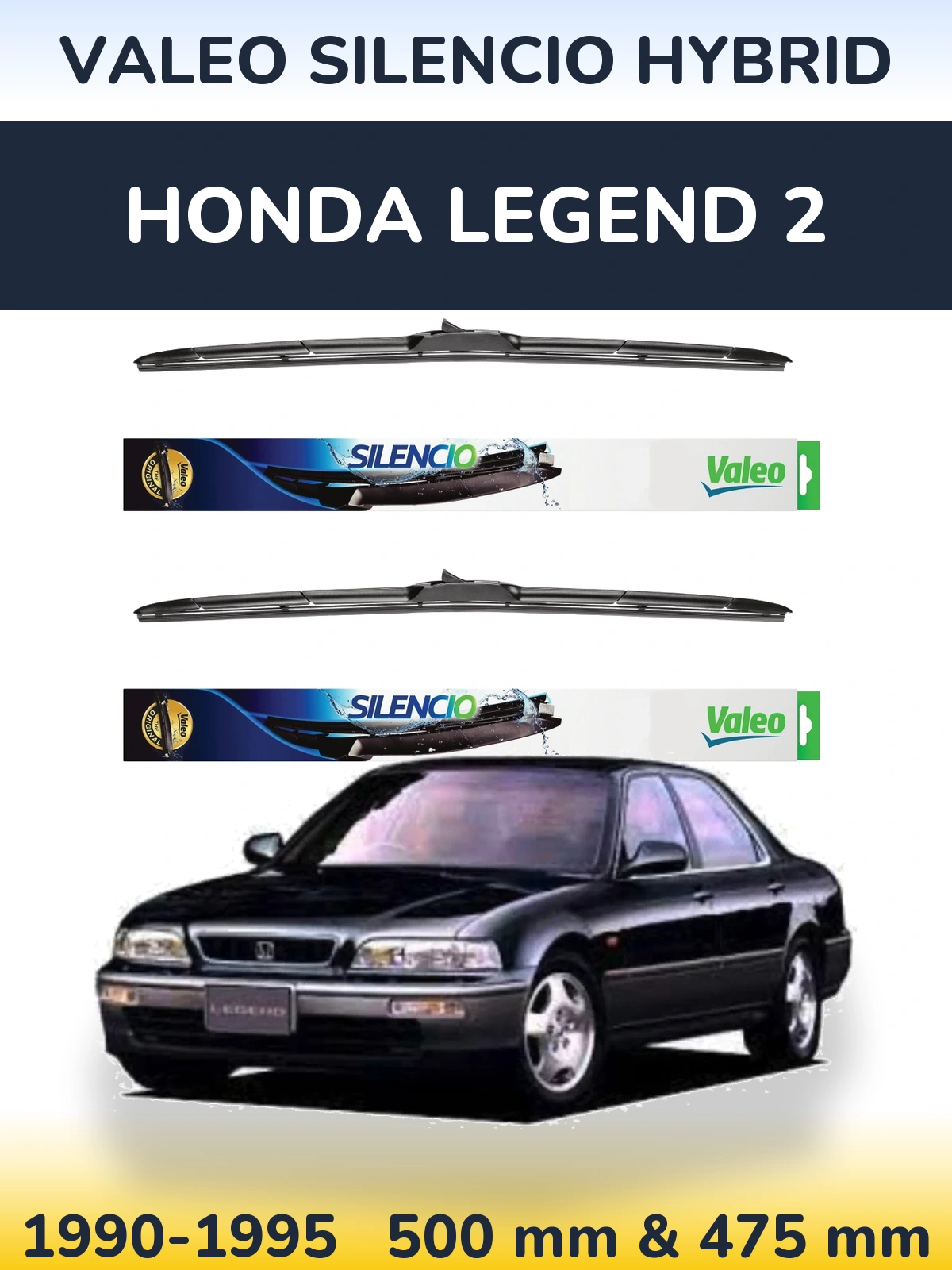Комплект передних дворников Valeo Silencio Hybrid 500 & 475 мм для Honda Legend 2 1990-1995