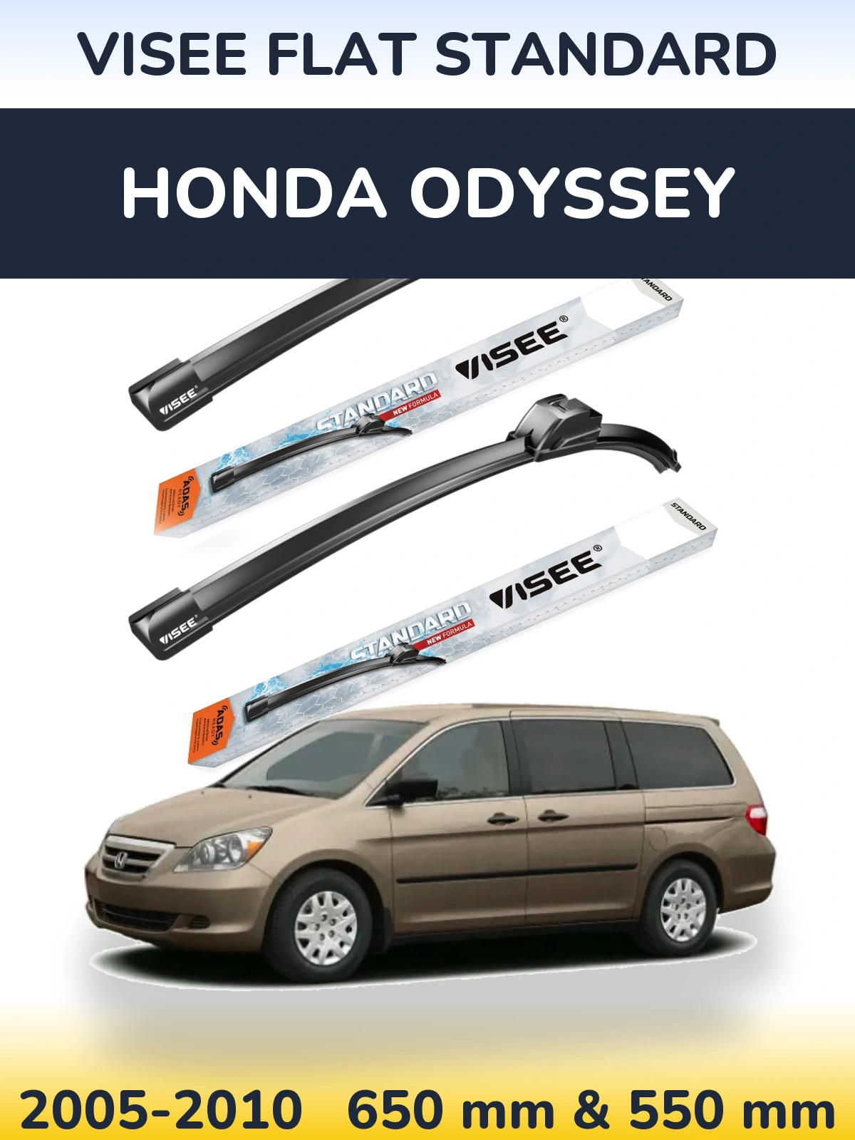 Комплект передніх щіток VISEE FLAT STANDARD 650 & 550 мм для Honda Odyssey 2005-2010