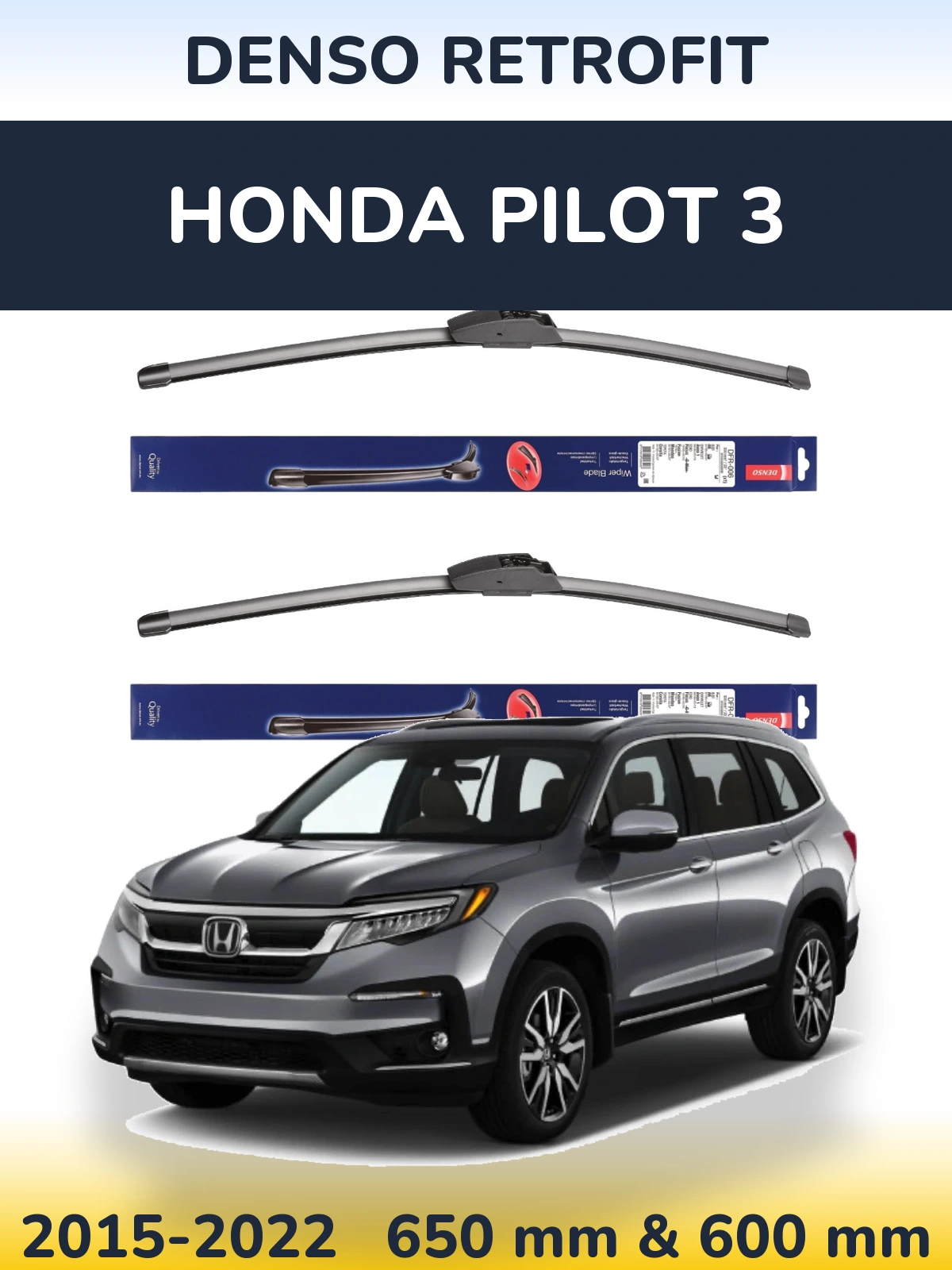 Komplet przednich wycieraczek Denso Retrofit 650 & 600 mm do Honda Pilot 3 2015-2022