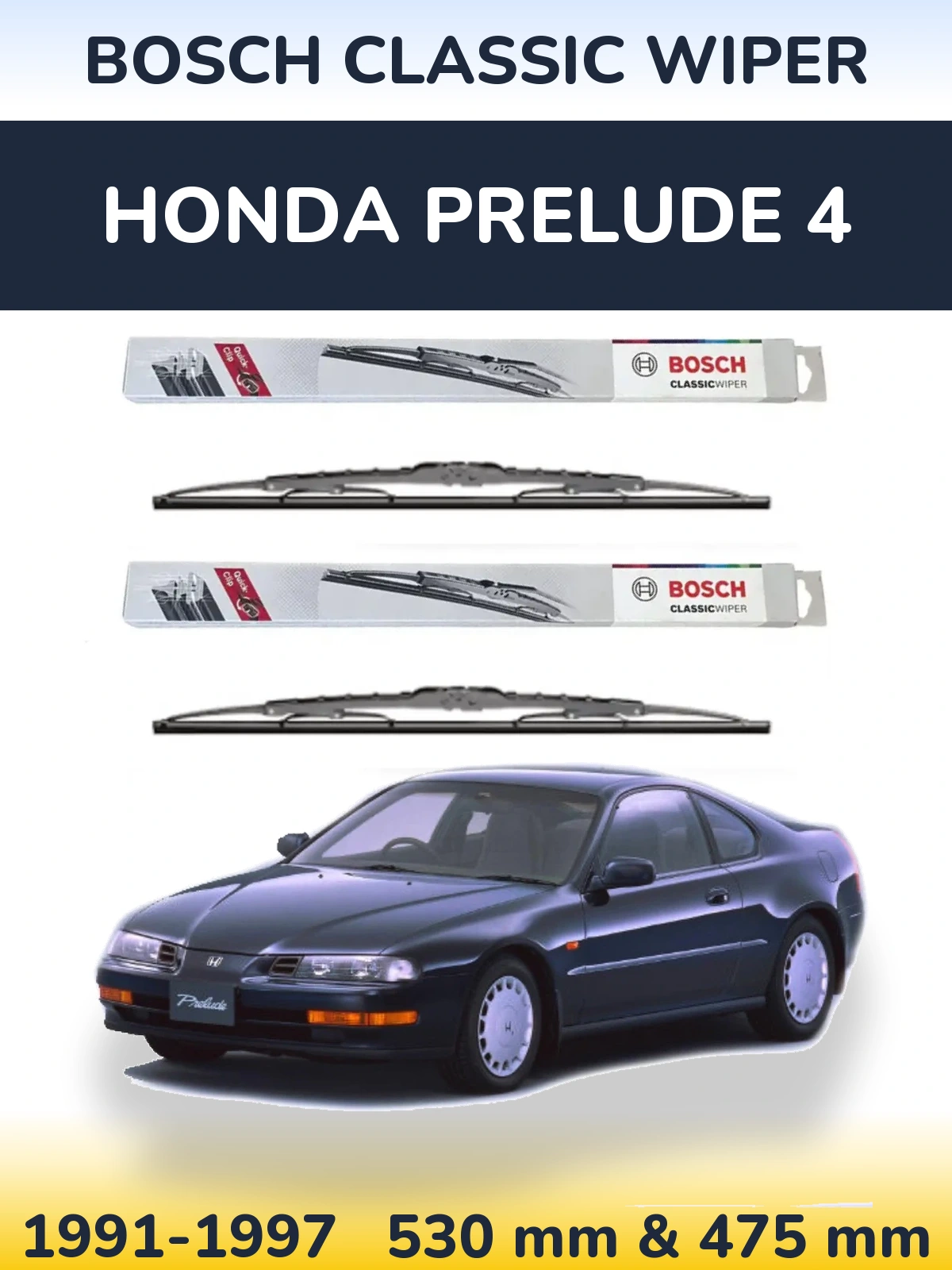 Komplet przednich wycieraczek BOSCH Classic Wiper 530 & 475 mm do Honda Prelude 4 1991-1997
