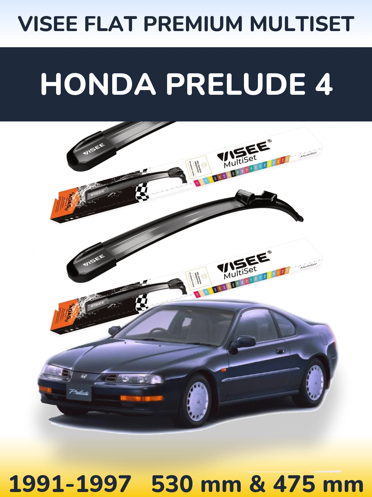 Komplet przednich wycieraczek VISEE FLAT PREMIUM MultiSet 530 & 475 mm do Honda Prelude 4 1991-1997