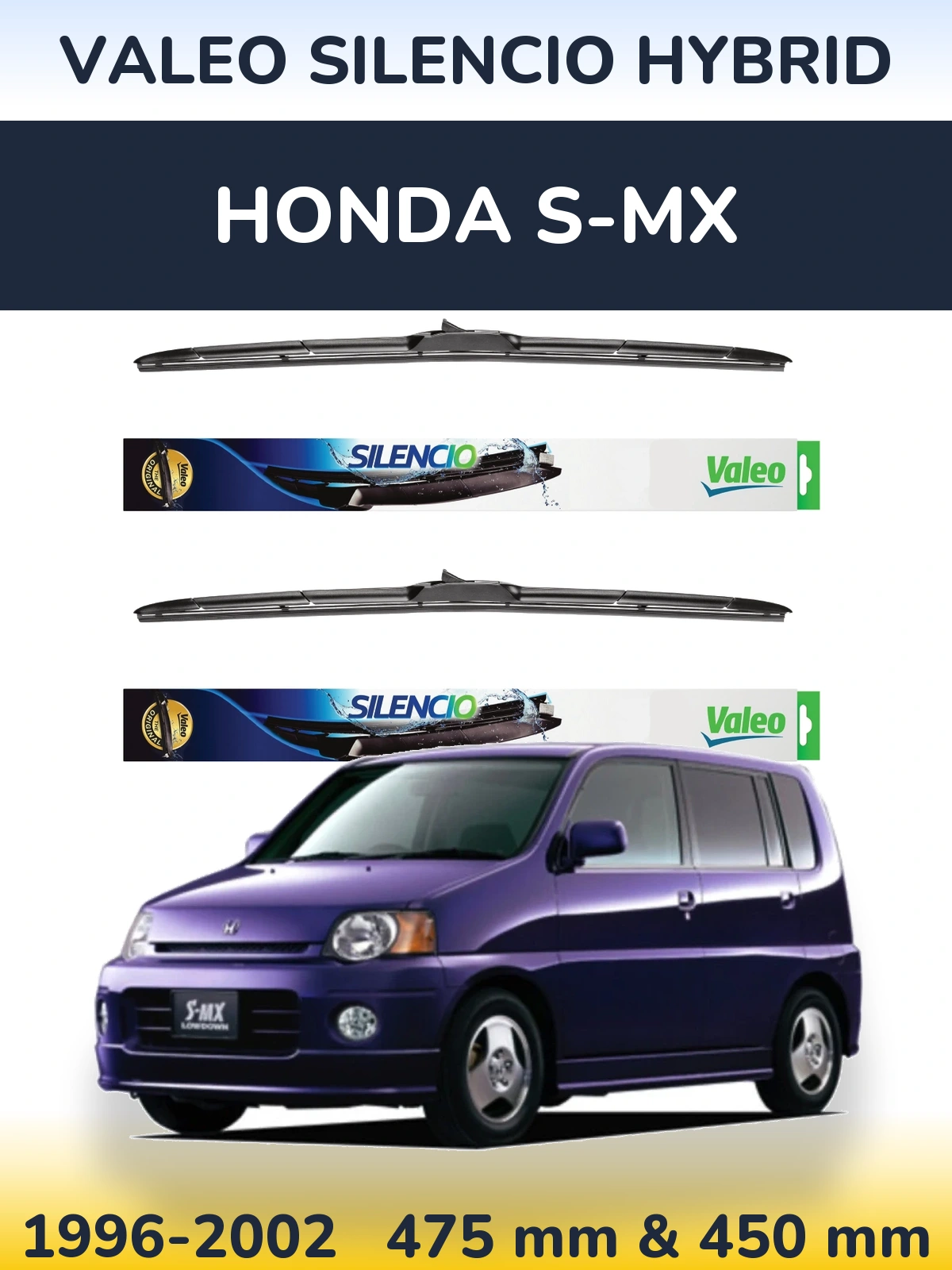 Komplet przednich wycieraczek Valeo Silencio Hybrid 475 & 450 mm do Honda S-MX 1996-2002