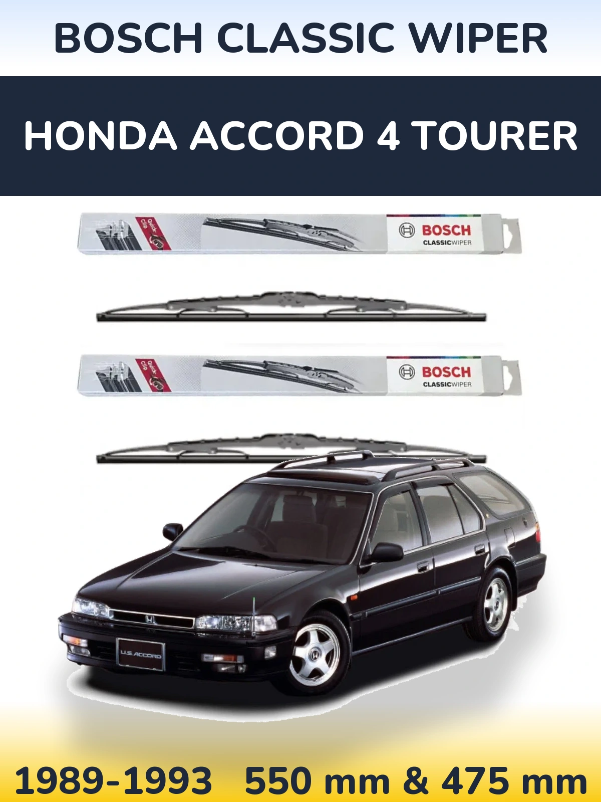 Komplet przednich wycieraczek BOSCH Classic Wiper 550 & 475 mm do Honda Accord 4 Tourer 1989-1993