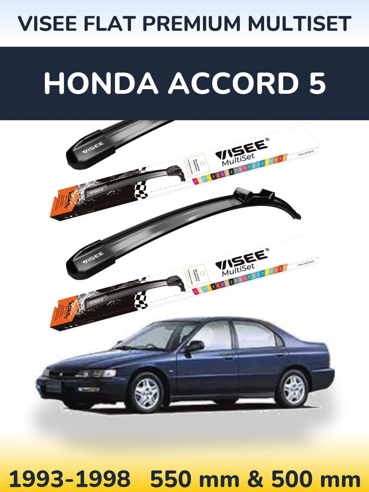 Front wiper blade set VISEE FLAT PREMIUM MultiSet 550 & 500 mm for Honda Accord 5 1993-1998