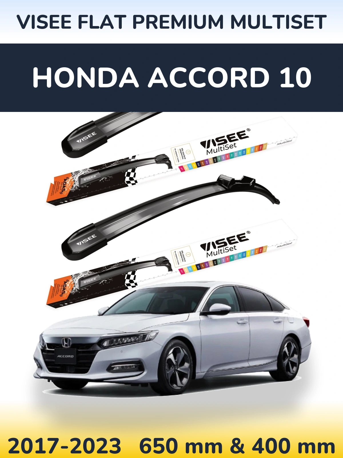 Комплект передніх щіток VISEE FLAT PREMIUM MultiSet 650 & 400 мм для Honda Accord 10 2017-2023