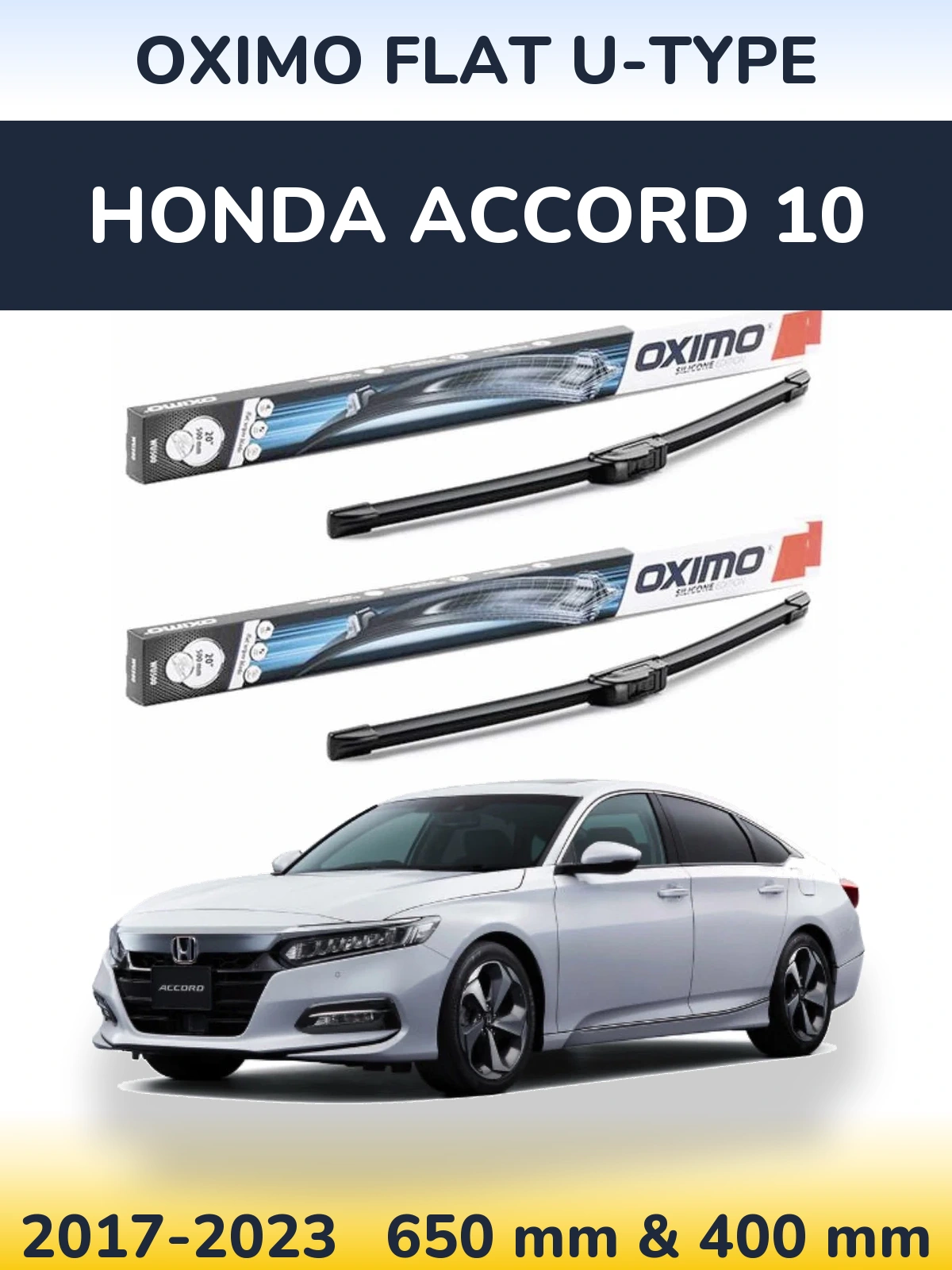 Комплект передних дворников Oximo Flat U-type 650 & 400 мм для Honda Accord 10 2017-2023
