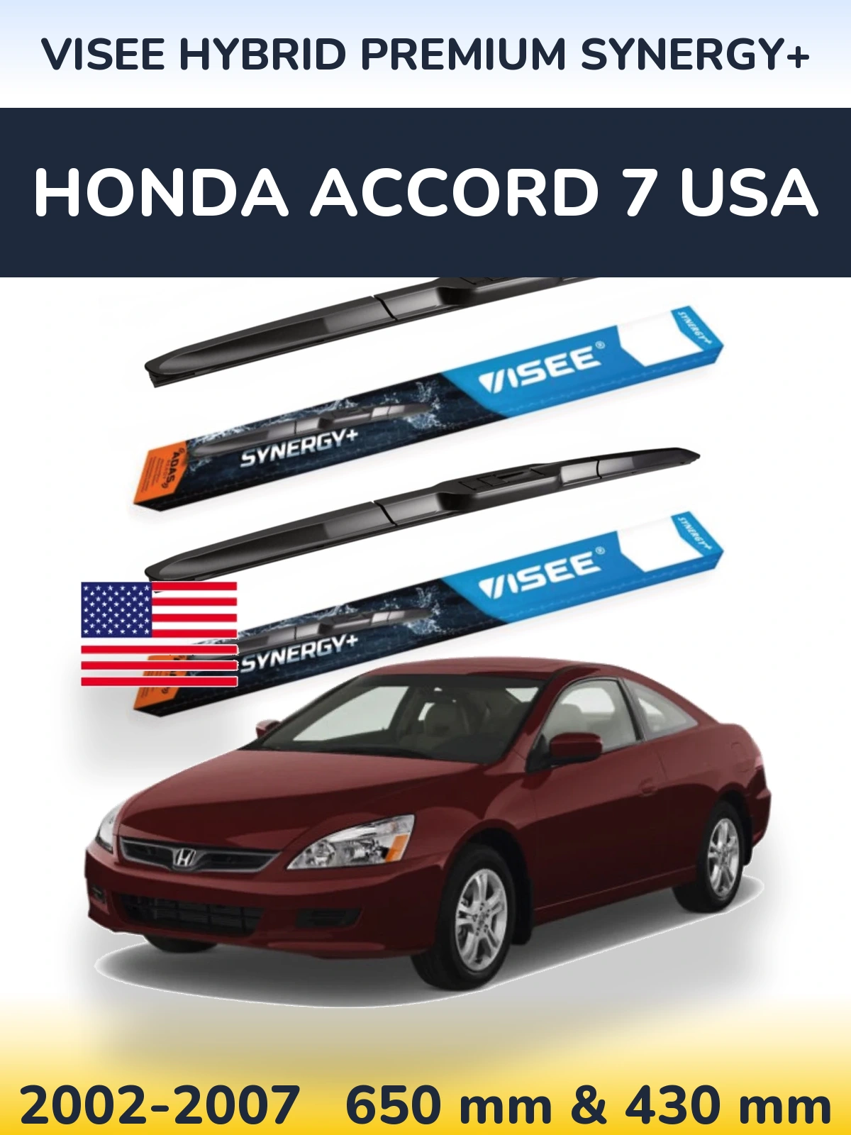Komplet przednich wycieraczek VISEE HYBRID PREMIUM SYNERGY+ 650 & 430 mm do Honda Accord 7 USA 2002-2007