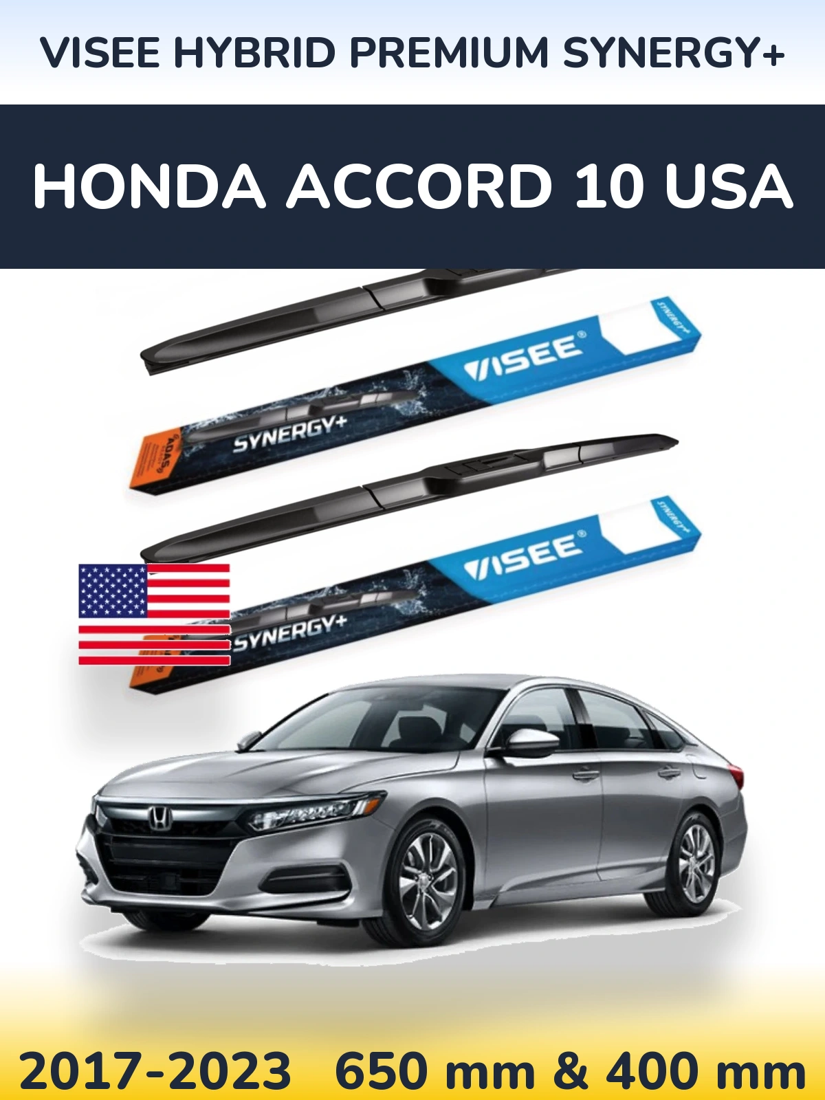 Комплект передних дворников VISEE HYBRID PREMIUM SYNERGY+ 650 & 400 мм для Honda Accord 10 USA 2017-2023