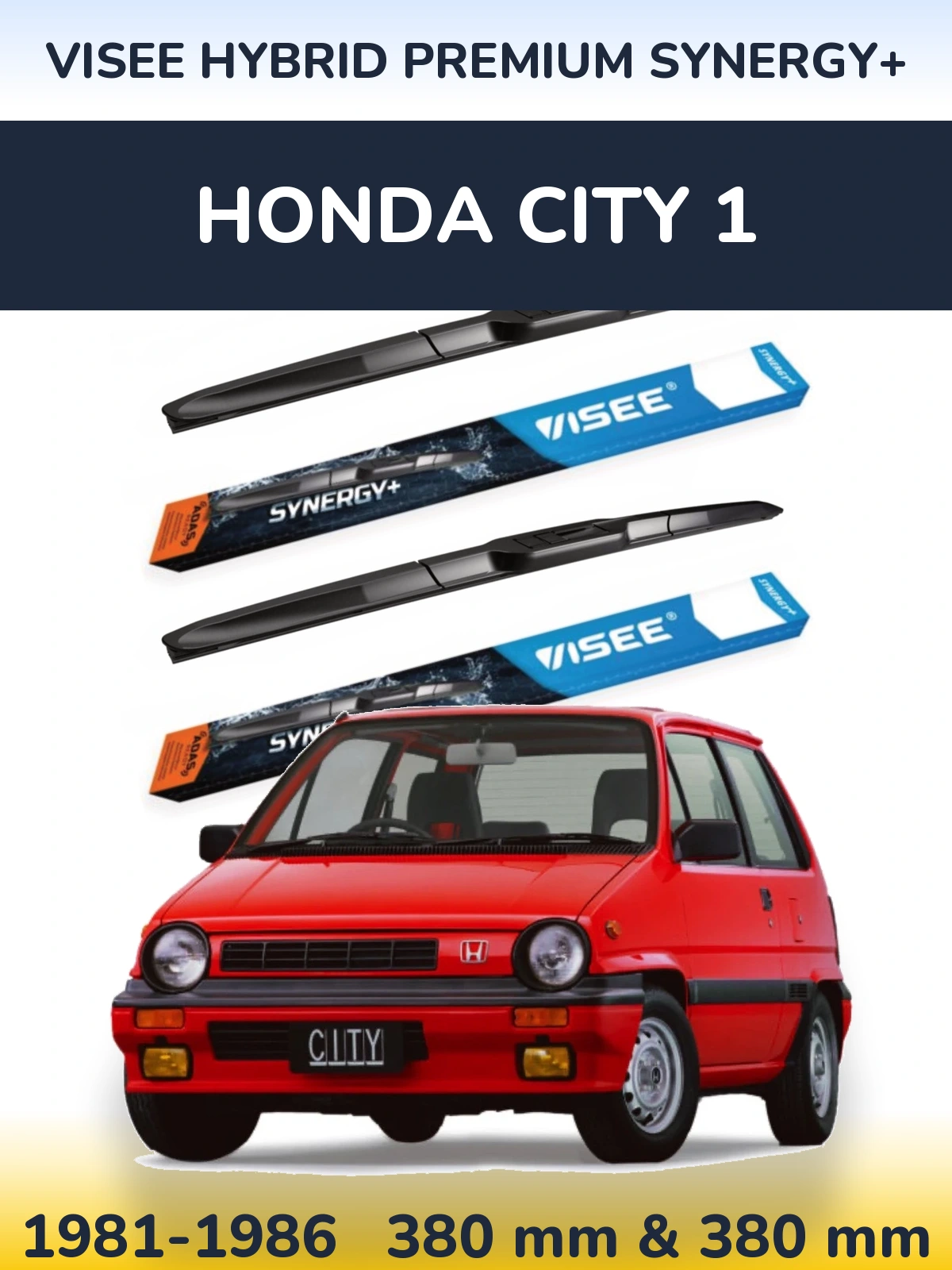Komplet przednich wycieraczek VISEE HYBRID PREMIUM SYNERGY+ 380 & 380 mm do Honda City 1 1981-1986