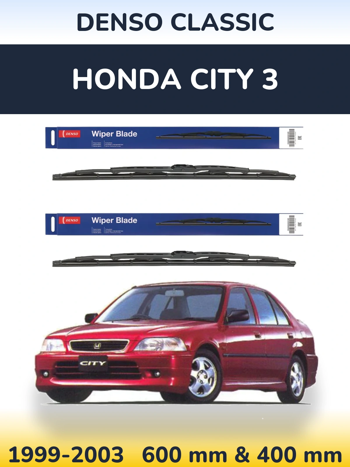 Front wiper blade set Denso Classic 600 & 400 mm for Honda City 3 1999-2003
