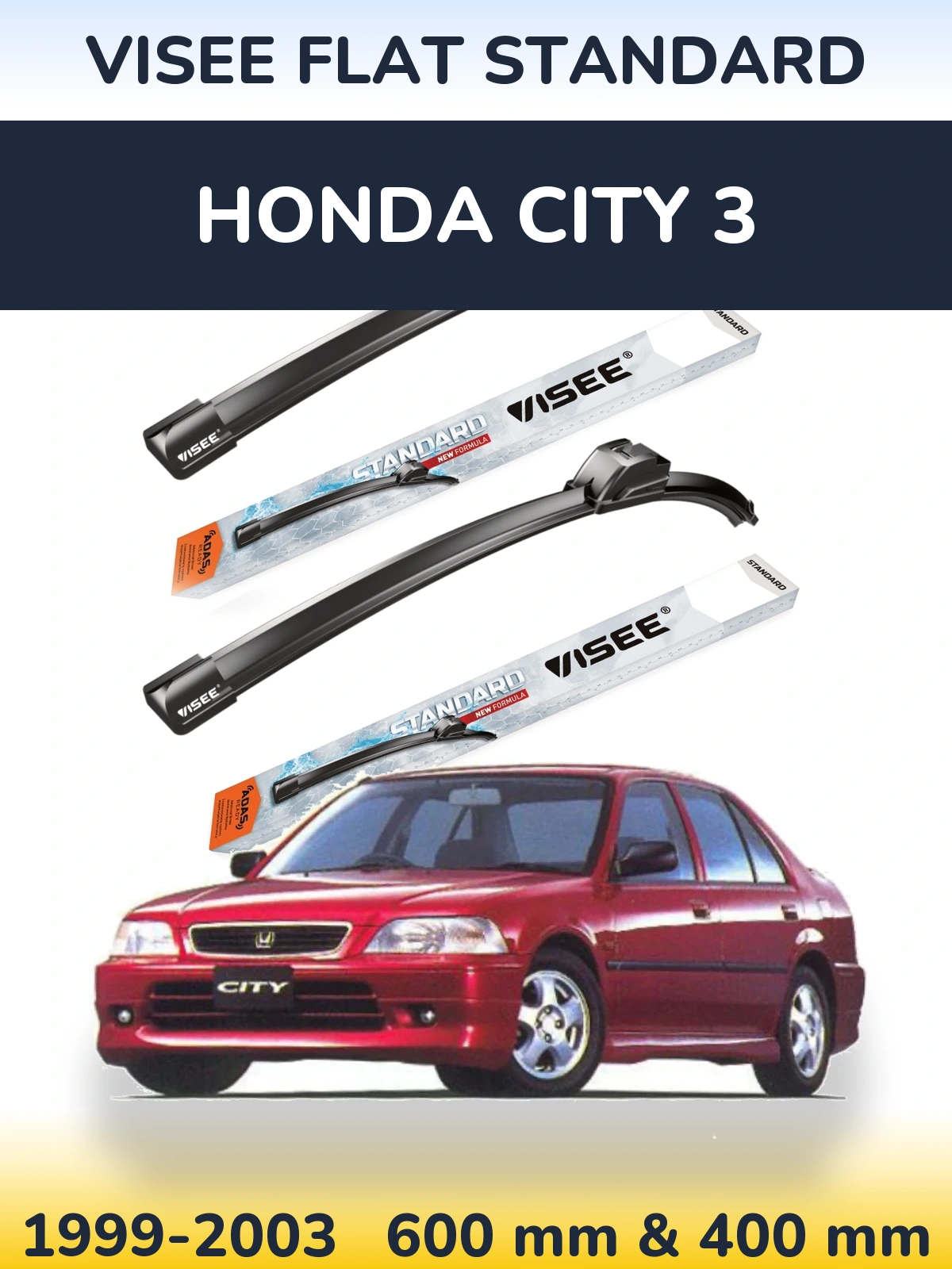 Комплект передних дворников VISEE FLAT STANDARD 600 & 400 мм для Honda City 3 1999-2003