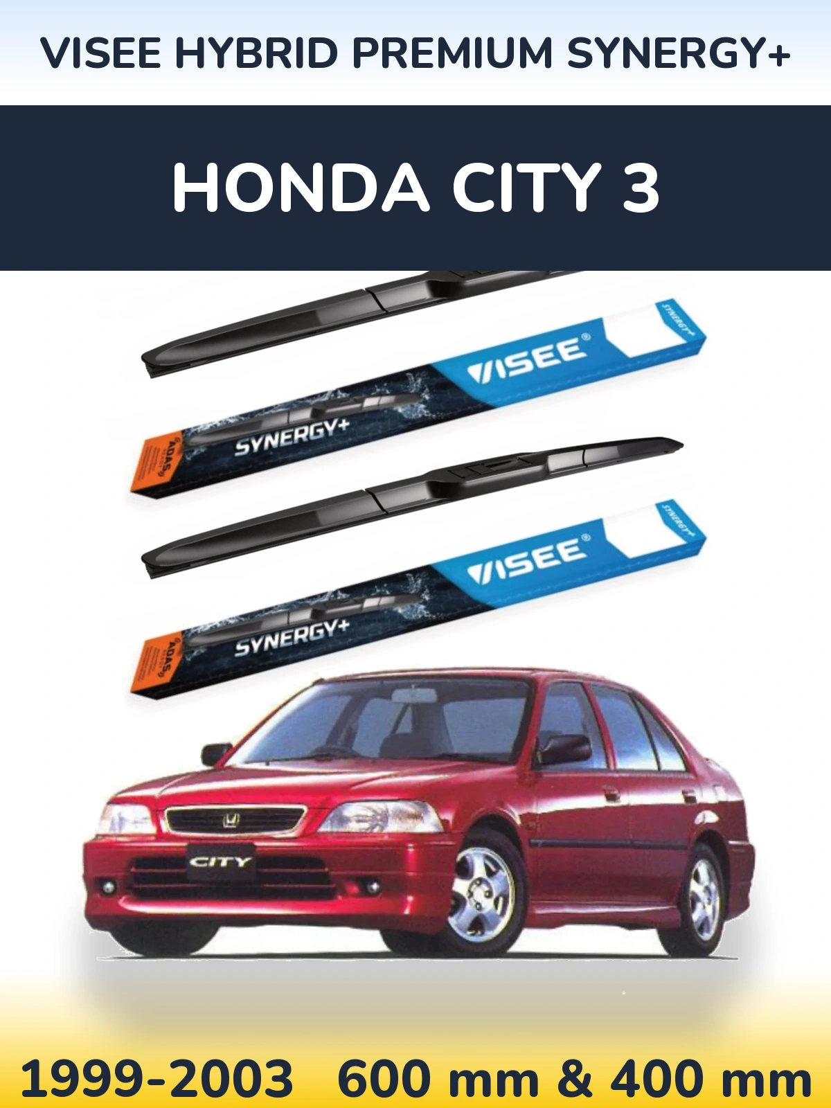 Front wiper blade set VISEE HYBRID PREMIUM SYNERGY+ 600 & 400 mm for Honda City 3 1999-2003