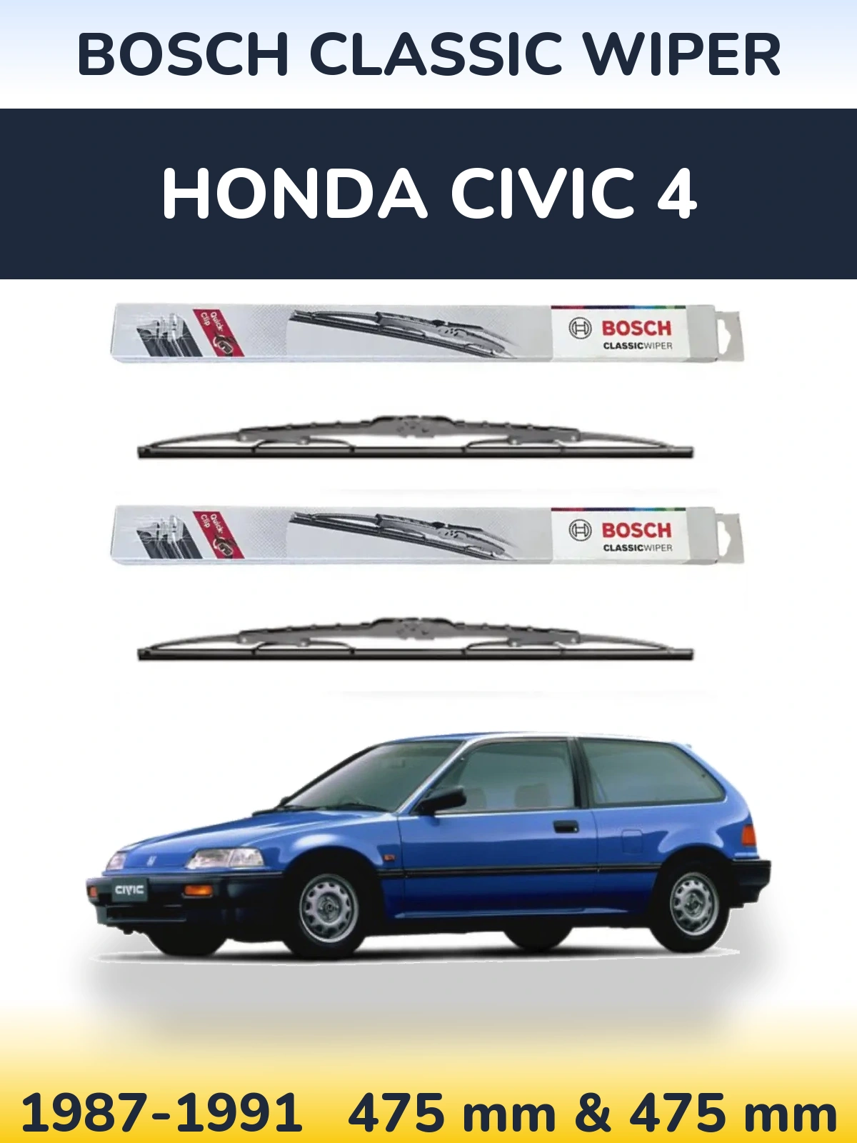 Комплект передніх щіток BOSCH Classic Wiper 475 & 475 мм для Honda Civic 4 1987-1991