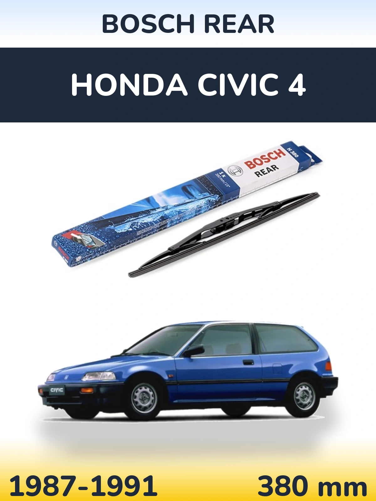 Rear wiper blade BOSCH Rear 380 mm for Honda Civic 4 1987-1991