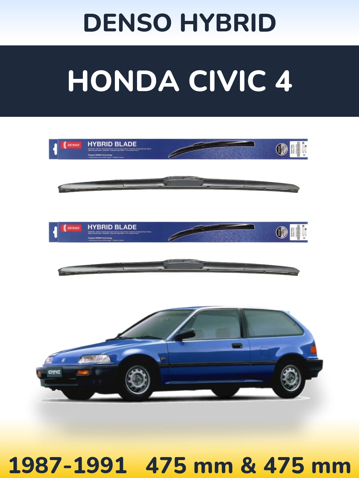 Komplet przednich wycieraczek Denso Hybrid 475 & 475 mm do Honda Civic 4 1987-1991