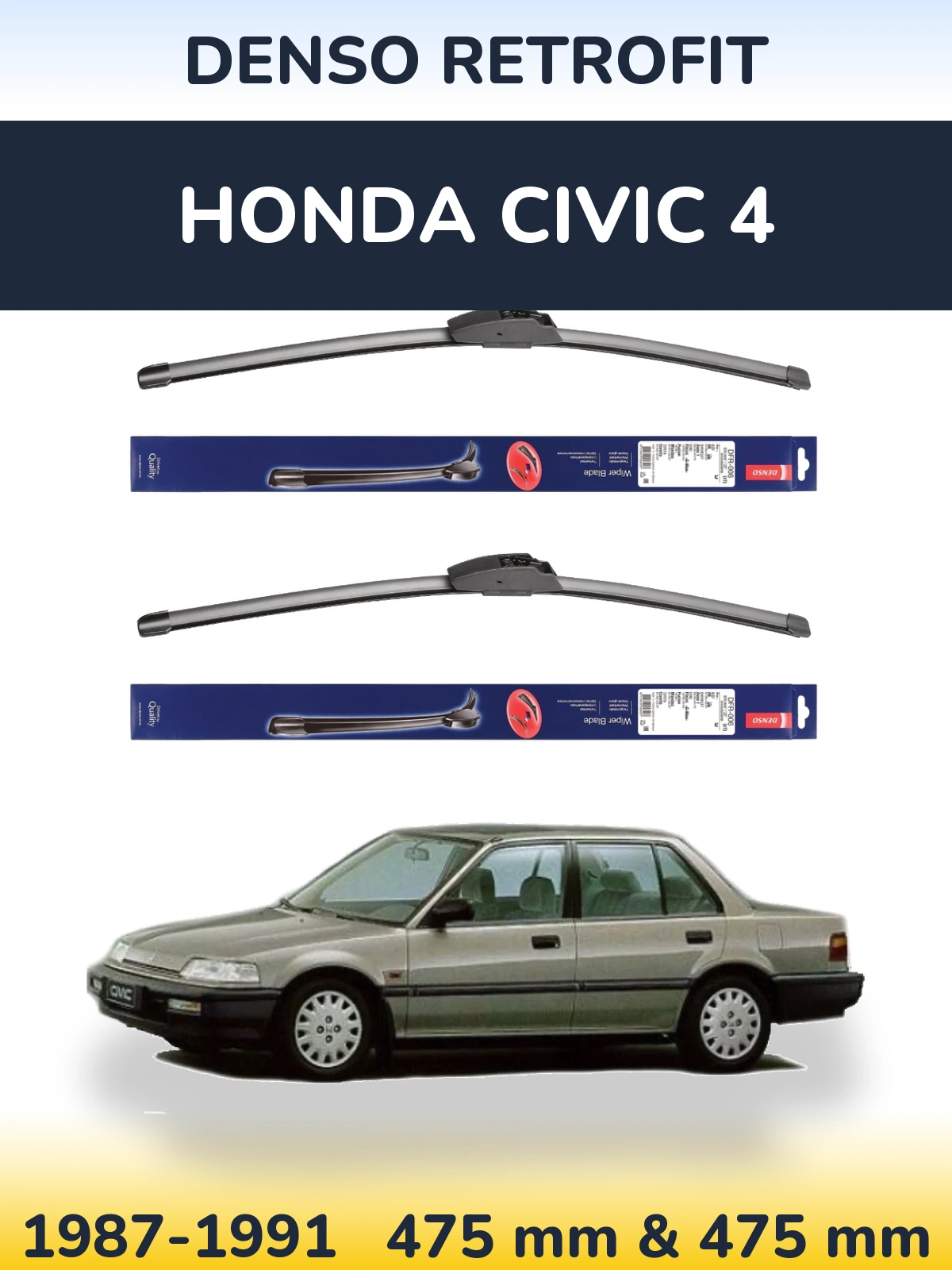 Front wiper blade set Denso Retrofit 475 & 475 mm for Honda Civic 4 1987-1991