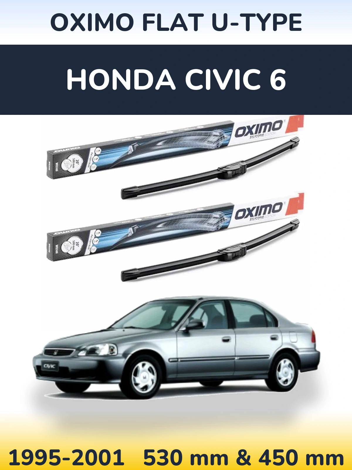 Комплект передних дворников Oximo Flat U-type 530 & 450 мм для Honda Civic 6 1995-2001