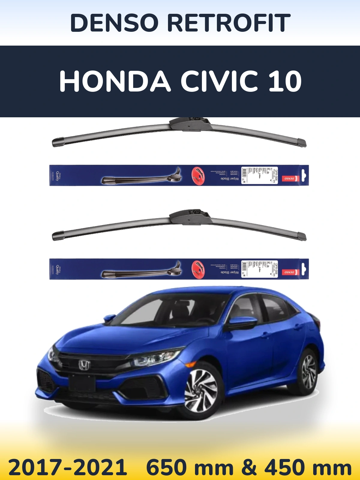 Komplet przednich wycieraczek Denso Retrofit 650 & 450 mm do Honda Civic 10 2017-2021