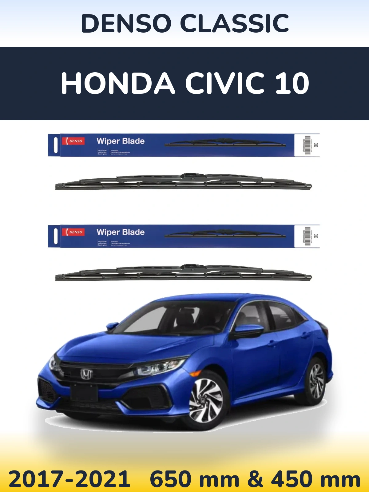Front wiper blade set Denso Classic 650 & 450 mm for Honda Civic 10 2017-2021