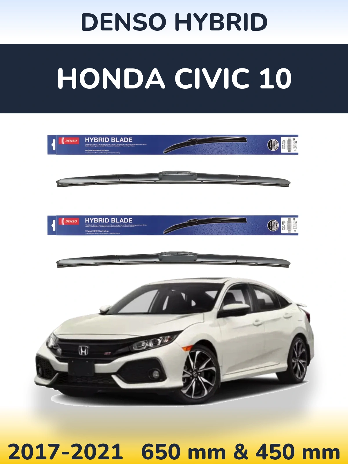 Komplet przednich wycieraczek Denso Hybrid 650 & 450 mm do Honda Civic 10 2017-2021
