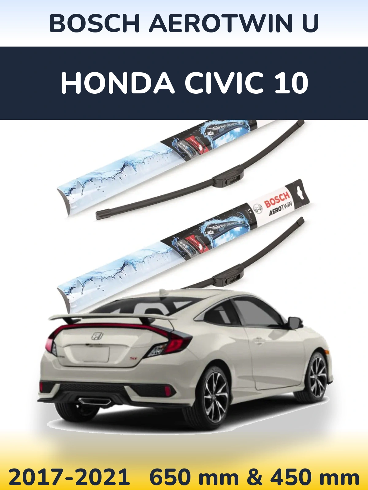 Komplet przednich wycieraczek BOSCH AeroTwin U 650 & 450 mm do Honda Civic 10 2017-2021