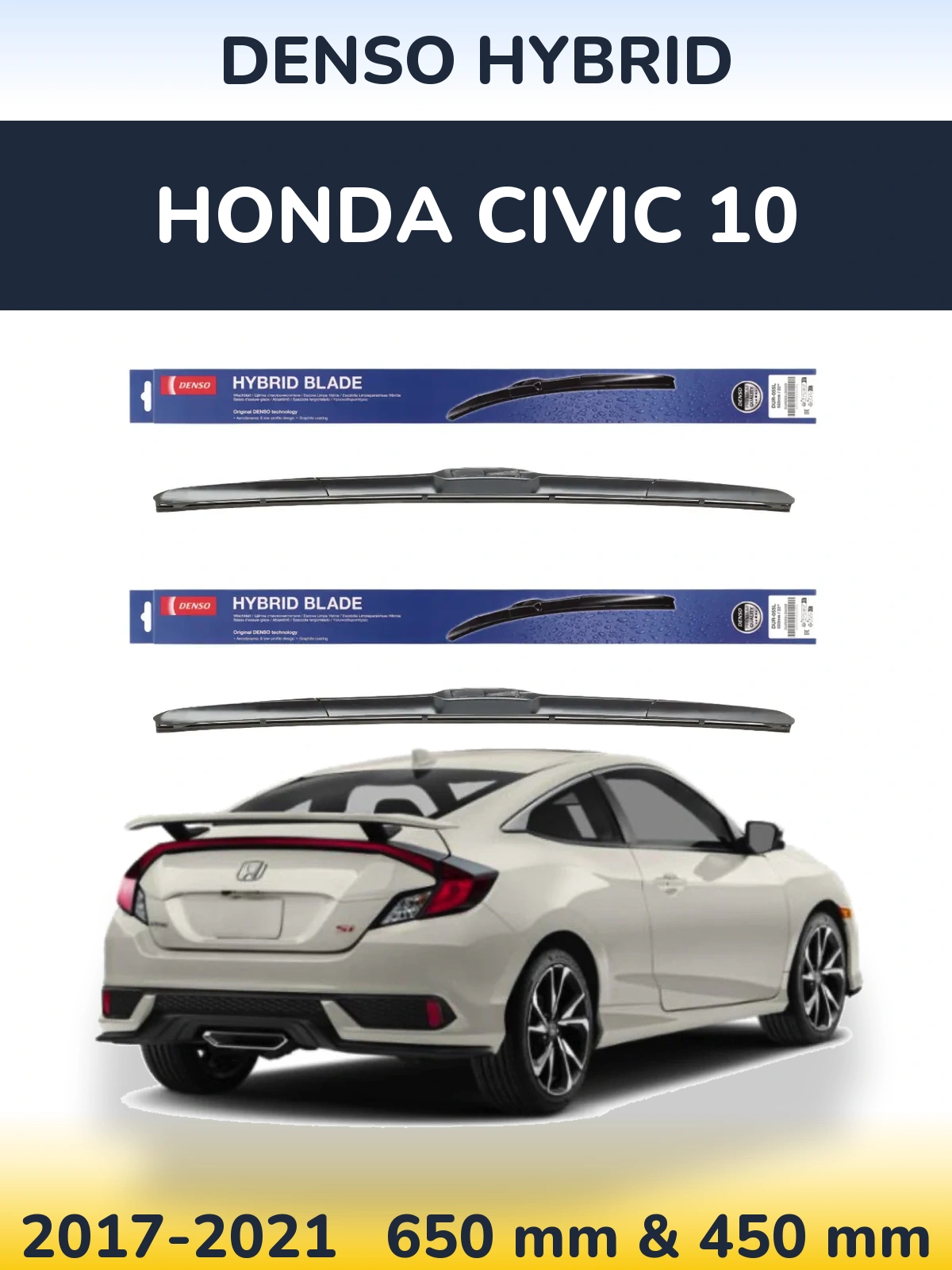 Komplet przednich wycieraczek Denso Hybrid 650 & 450 mm do Honda Civic 10 2017-2021