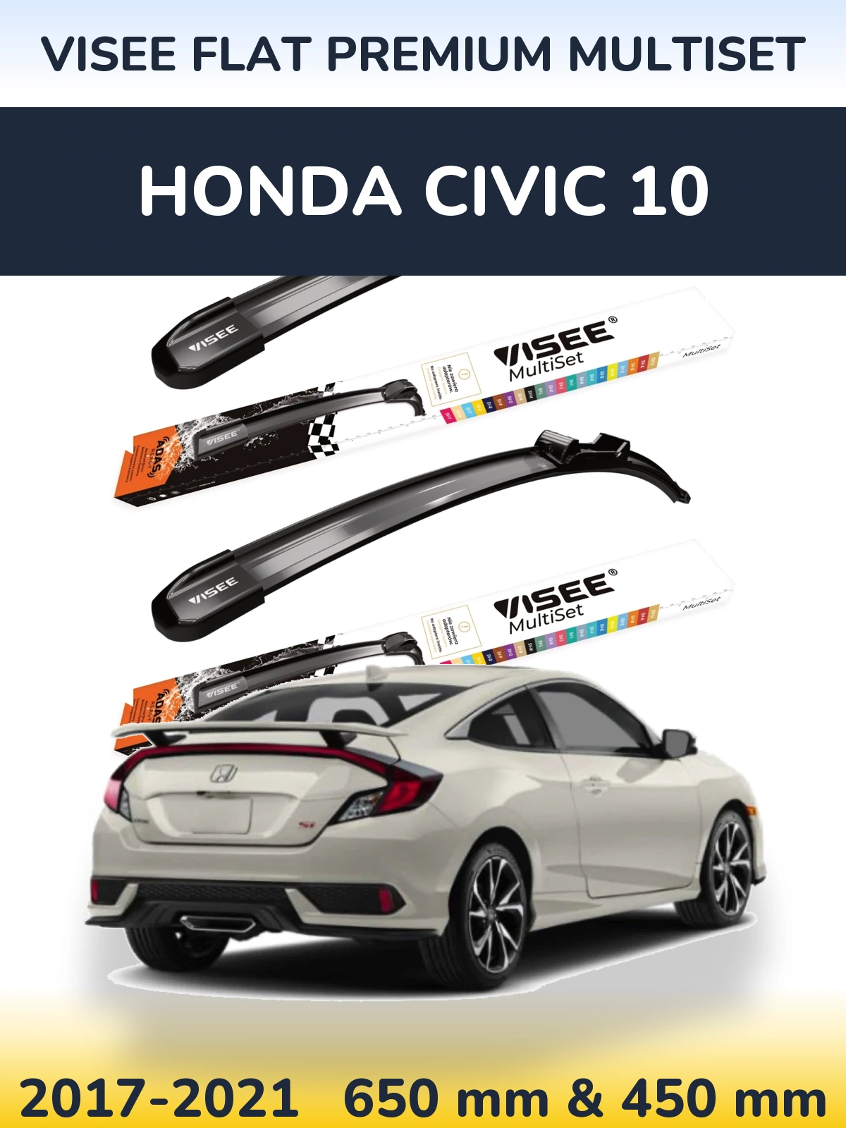 Комплект передніх щіток VISEE FLAT PREMIUM MultiSet 650 & 450 мм для Honda Civic 10 2017-2021