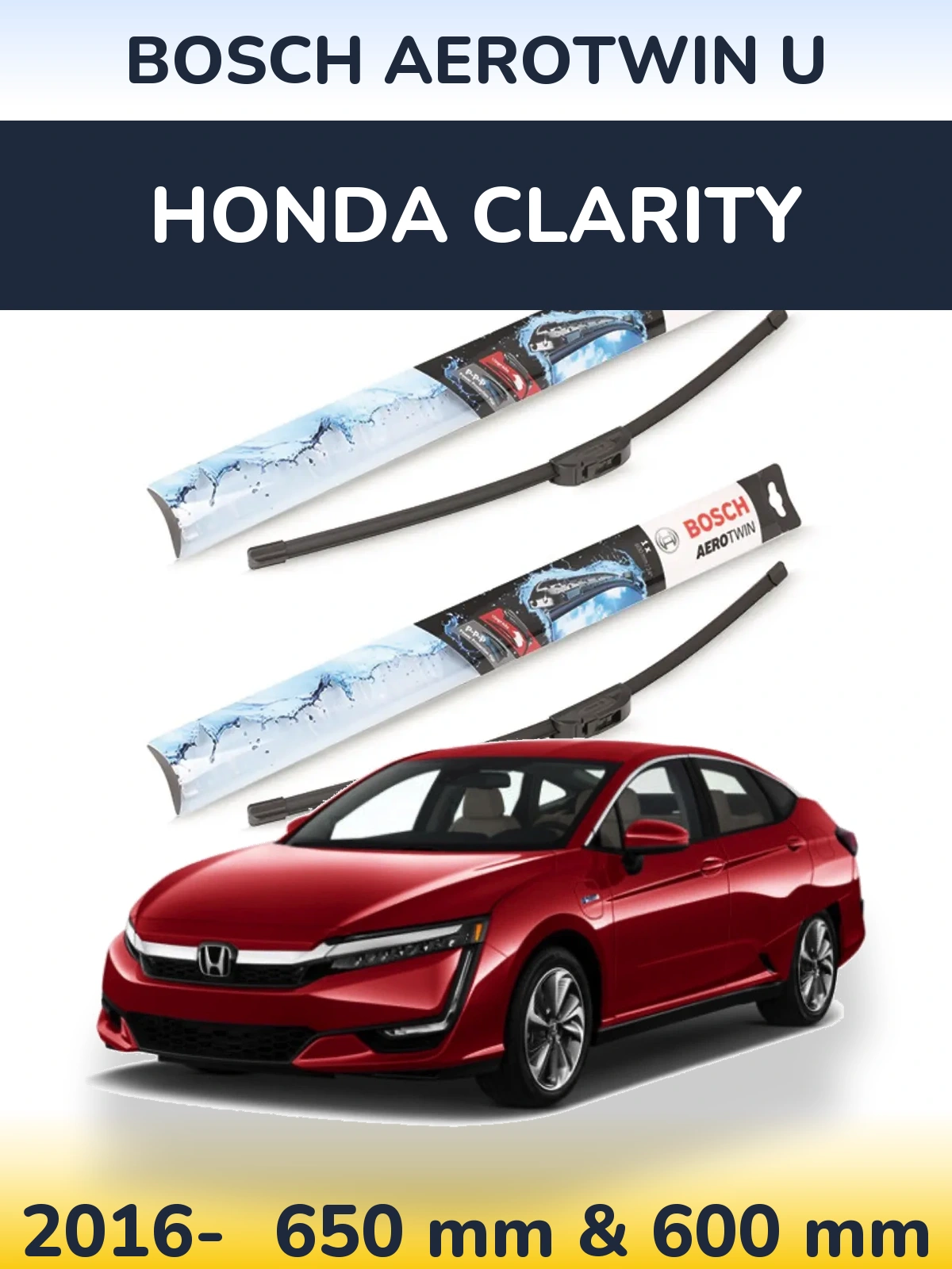 Комплект передніх щіток BOSCH AeroTwin U 650 & 600 мм для Honda Clarity 2016-2026