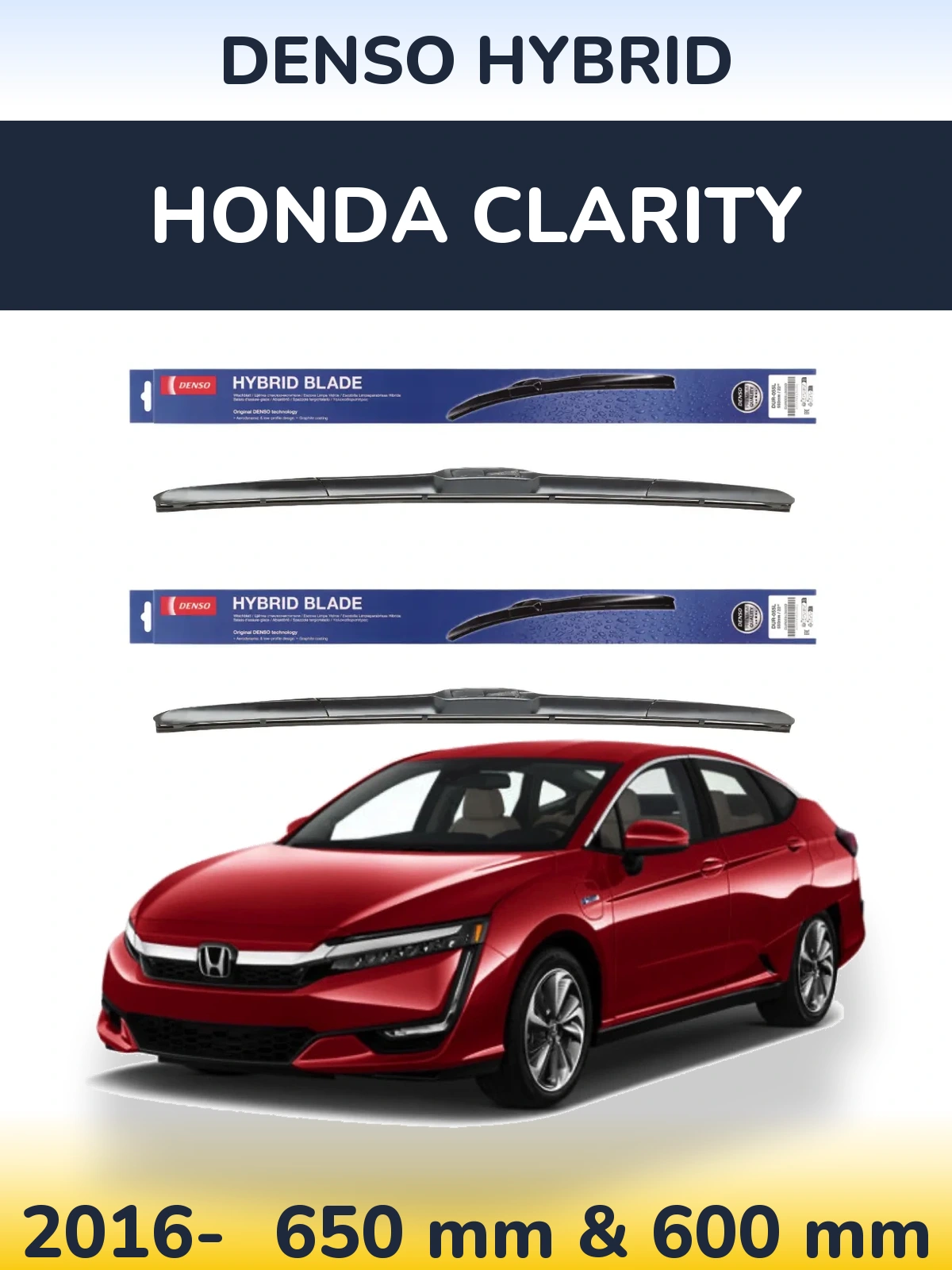 Комплект передних дворников Denso Hybrid 650 & 600 мм для Honda Clarity 2016-2026