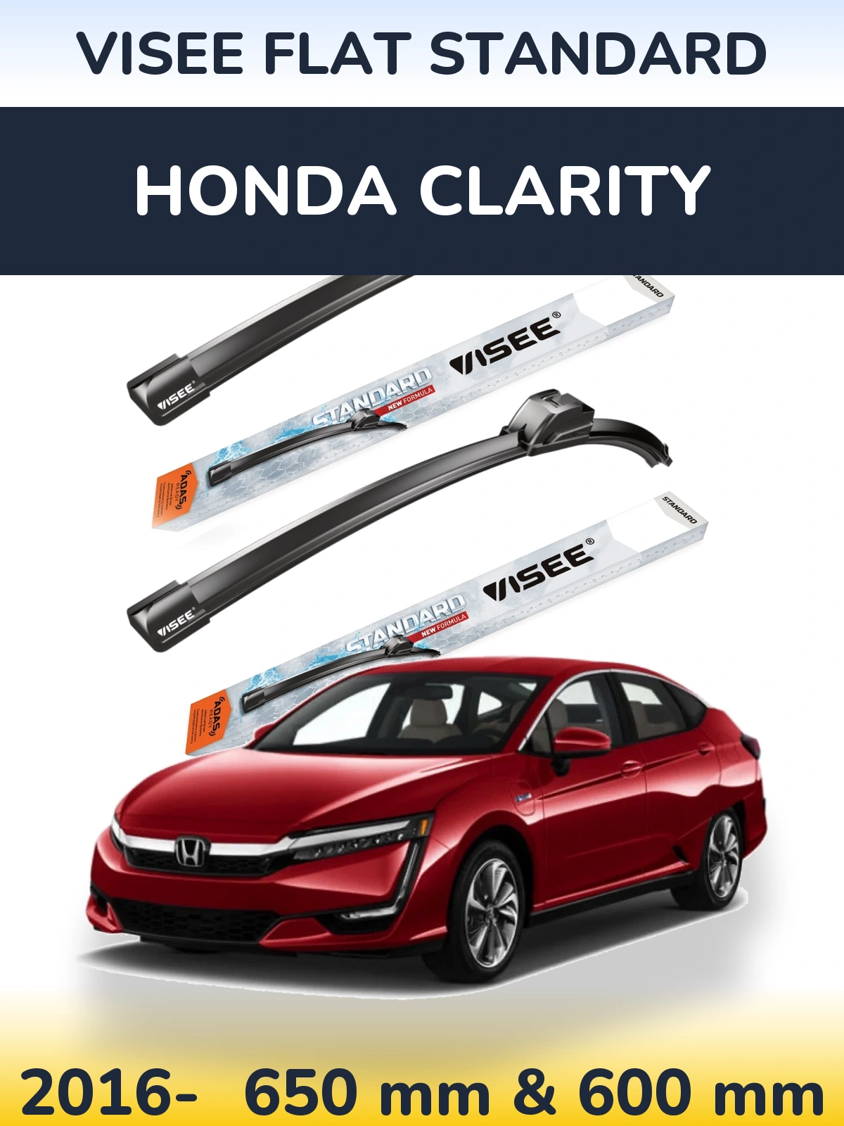 Front wiper blade set VISEE FLAT STANDARD 650 & 600 mm for Honda Clarity 2016-2026