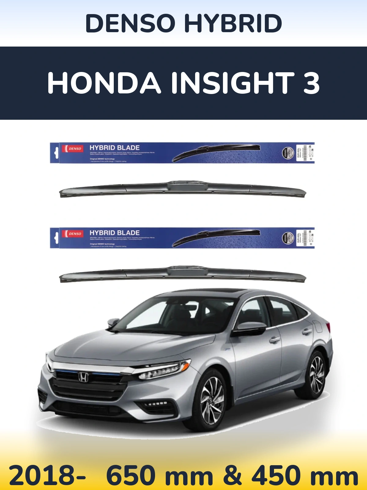 Комплект передніх щіток Denso Hybrid 650 & 450 мм для Honda Insight 3 2018-2026